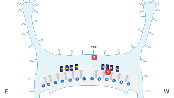 1. 일반지역 3층 안내데스크, 2. 면세지역 3층 안내데스크