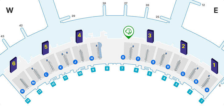 제1여객터미널 3층 면세지역, 일반지역, A-N 체크인카운터, 1~6 출국장, 1~14 출입구등을 나타내고 있습니다. 동식물검역증명서 교부장소는 일반지역 G 카운터와 3번 출국장 근처에 위치해 있습니다.