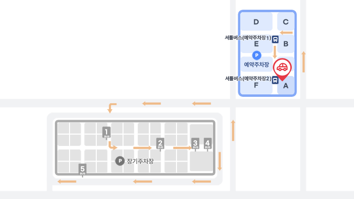 카셰어링 위치안내도 : 제2여객터미널 장기주차장을 나타내고 있습니다. 제2여객터미널 카셰어링 위치는 장기주차장 입구 인근 C120 구역입니다.